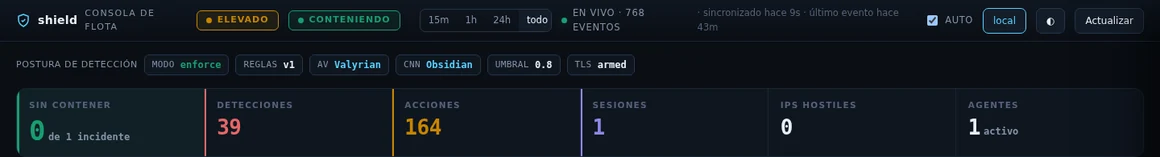 Console header showing fleet status